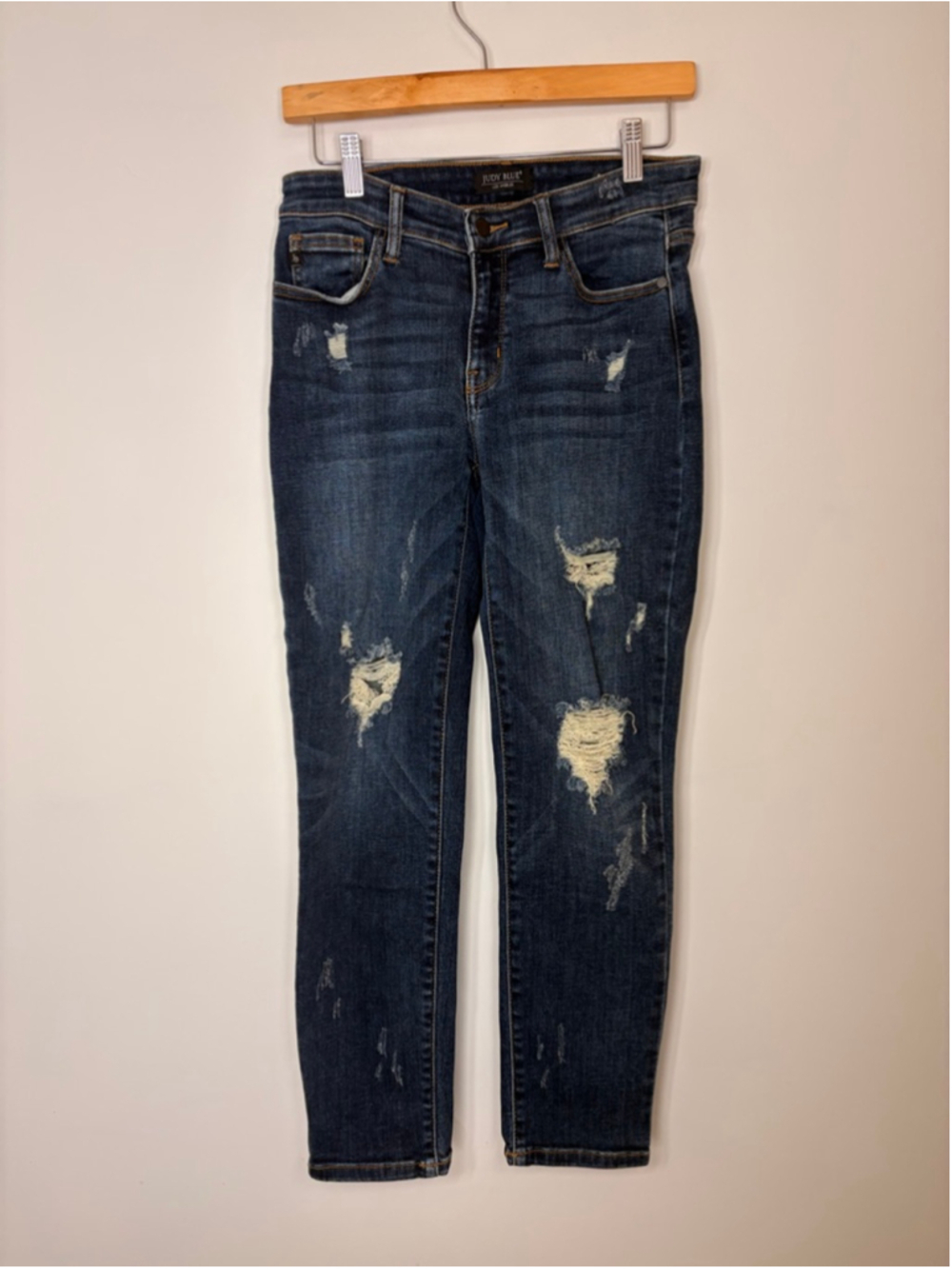 Judy Blue Jeans Womens Boyfriend Fit 5/27 Distressed Stretch Dark Wash Denim